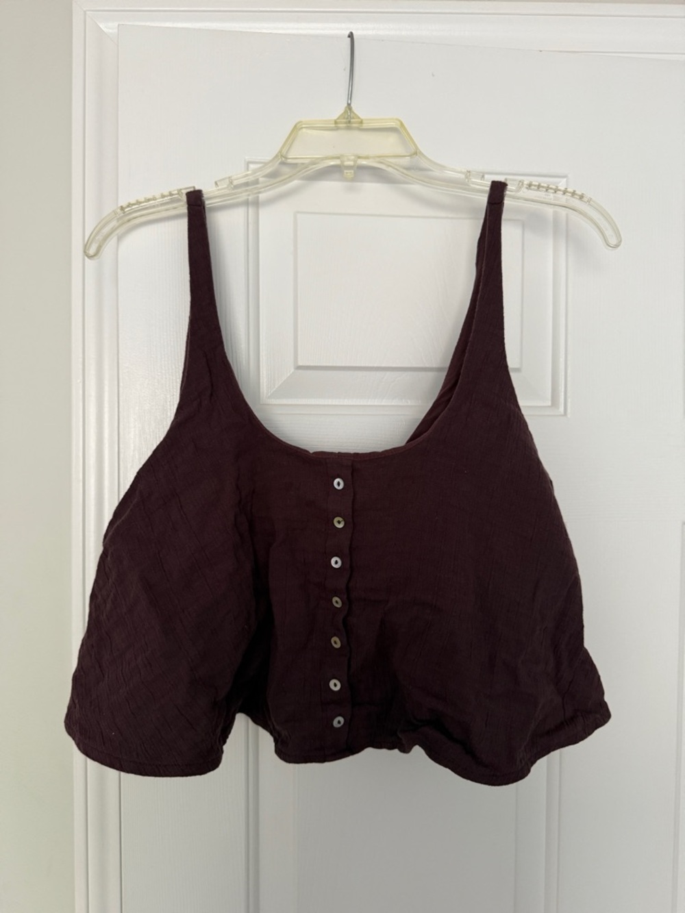 Zara Dark Chocolate Brown Button-Front Cropped Top